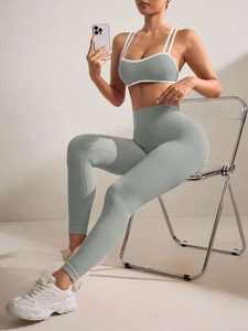 Ensemble de fitness léger pour femmes sans couture Yoga costume taille élastique séchage rapide hanche pantalon respirant sans manches sport soutien-gorge - Product Image 5