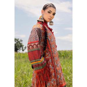Conjunto de traje de dos piezas sin coser de tela de algodón para mujer, color marrón, marca Gul Ahmed - Product Image 2