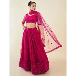 Exquisito Lehenga Choli Rosa con Lentejuelas y Dupatta para Vestidos de Noche - Product Image 2