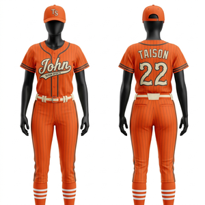 Premium 260 GSM Polyester <b>Baseball</b> Uniform Red White Pinstripe Sublimated Embroidered Custom Logo Set - Product Image 2