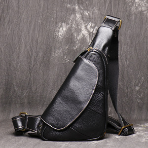 Men's Vintage Style Genuine Leather Sling Bag Crossbody Chest Shoulder Bag for Casual Travel and Work. - Product Image 1