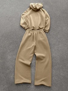 Ensemble sweat à capuche doublé polaire et pantalon de survêtement à jambes larges, vêtements décontractés et confortables - Product Image 4