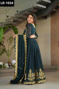 Indian Ethnic Wear Faux Blooming Georgette with Zari Thread and Sequins Embroidery Work Anarkali Gowns for Wedding Wear Suit - Product Image 6