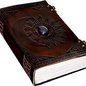Soleil et lune en cuir gaufré avec une belle pierre bleue Journal agenda planificateur organisateur carnet de croquis - Product Image 1