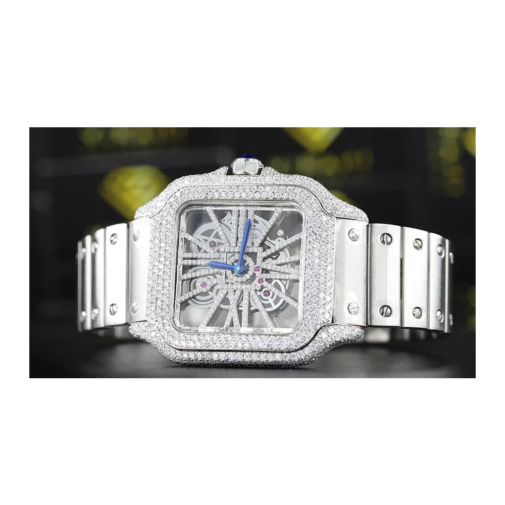 Reloj de diamantes de buena calidad reloj de moissanita automático de acero inoxidable disponible a bajo precio