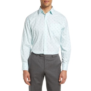 Camicia Nordstrom ODM Verde con Motivi Geometrici e Floreali in Popeline, Vestibilità Tradizionale, Non Stiro, Taglie 15-32, Colletto alla Coreana - Product Image 1