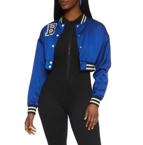 Chaqueta universitaria de satén de último diseño/chaqueta universitaria de béisbol bordado personalizado de alta calidad chaquetas recortadas al por mayor para mujer - Product Image 1