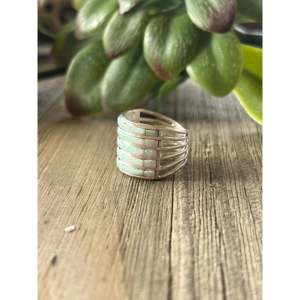 Zuni Made Sterling <b>Silver</b> <b>Ring</b> with <b>Man</b> Made Opal Inlay Vintage Christian Gift - Product Image 4