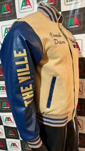 2024 OEM veste en laine noir de jais nouveau Design haut Bomber veste universitaire col montant broderie personnalisée grand prix cuir de peau de vache - Product Image 6