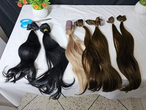 Extension de cheveux 100% humains Remy pour femmes trame attachée à la main avec des extrémités super doubles et simples dessinées - Product Image 3