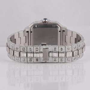 Luxurious Moissanite Diamond Hip Hop Quartz Watch Baguette Cut Roman Dial VVS Clarity Stainless Steel <b>Band</b> Square Case Analog - Product Image 5