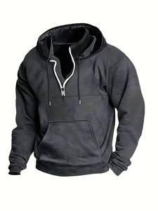 เสื้อฮู้ดซิปหนึ่งในสี่สำหรับผู้ชาย ผ้าฝ้าย 100% ทรงโอเวอร์ไซส์ เนื้อผ้าระบายอากาศดี มีกระเป๋าซิป สไตล์สตรีทแวร์ ขอบยางยืด เก็บความร้อน - Product Image 6