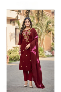 Coton brodé lourd Flex Salwar Kameez avec poche pour pantalon comprend Dupatta pour les vêtements de fête des adultes vêtements indiens et pakistanais - Product Image 4