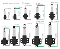 Aktuator Linear Mini 50mm Stroke 6V 12V 24V DC 7mm/s 128N 29lbs Gaya Tinggi untuk Otomasi