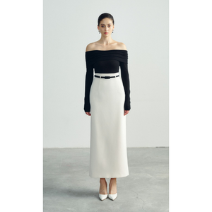 Top nueva llegada Faldas de mujer rayón Spandex tejido de lujo ADELA MAXI FALDA con cinturón empresa de fabricación WHITEANT - Product Image 1