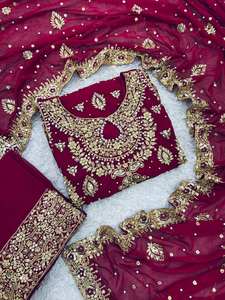 Vintage Style <b>Kurta</b> <b>Set</b> with Multi-Stone Diamond Embroidery Long Party Wear <b>for</b> Eid - Product Image 4