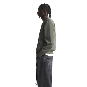 High Street Fashion Men's Grey Suede Zipper Bomber Jacket Stand Collar acanalado y dobladillo para el invierno Venta caliente - Product Image 4