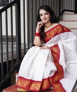 DISEÑADOR LICHI SEDA JACQUARD TRABAJO SAREE CON BLUSA SIN COSTAR FESTIVAL PRECIO AL POR MAYOR ROJO ROPA ÉTNICA - Product Image 1