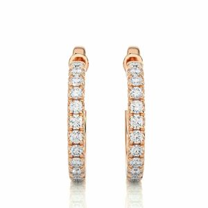Boucles d'oreilles créoles serties de diamants taille ronde pour femmes - Product Image 1
