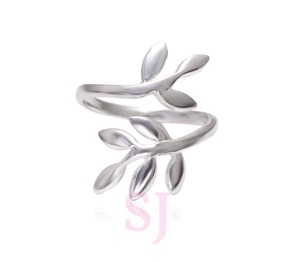 Handcrafted <b>Open</b> Silver <b>Ring</b> with Diamond Leaf Styled Fine Sterling Jewelry for Weddings Large Stock Available from Manufacturer - Product Image 1