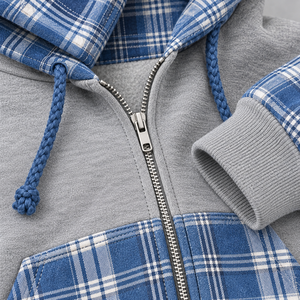 Sweat à capuche streetwear surdimensionné en polaire épaisse à carreaux et patchwork pour homme, personnalisable avec logo OEM - Product Image 4