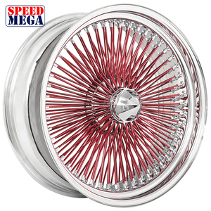 Jantes à rayons chromées rouges 20x8, 150 rayons, à rayonnage droit, avec système de fixation rapide, lot de 4 avec adaptateurs pour Lowrider - Product Image 1