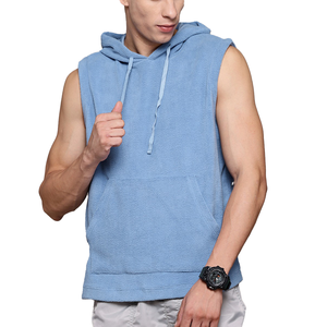 Sweat à capuche sans manches en polaire 100% coton sur mesure, veste de sport de fitness d'hiver avec impression numérique pour hommes - Product Image 1
