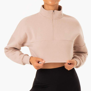 Jersey con capucha de punto de lana de algodón con logotipo personalizado para mujer, traje de Gimnasio Deportivo bordado Vintage con media cremallera para invierno 2025 - Product Image 1