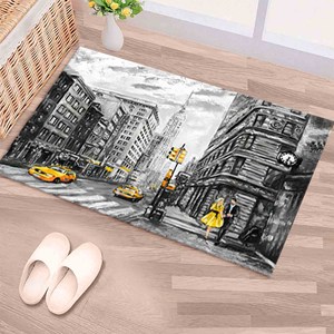 Tapis gris jaune, tapis imprimé avec vue sur New York, tapis à poils doux - Product Image 5