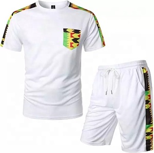 Vente en gros Ensemble de shorts de sport décontractés personnalisés pour hommes Africa Dashiki Print Design Summer Solid Color Eco-Friendly Breathable - Product Image 4