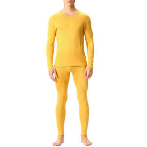 Conjunto de Ropa Interior Térmica Larga para Hombre, Diseño Nuevo 2025, Color Amarillo Sólido, Tela Transpirable de Alta Calidad, Cuello Redondo, Ropa de Invierno - Product Image 1