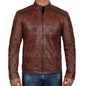 Chaqueta de Hombre para Otoño/Invierno, de Cuero Genuino y Lona, con Cuello Mao, Diseño con Letras, Estilo Urbano, Secado Rápido, Alta Calidad, OEM - Product Image 4