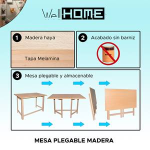 Tavolo da Pranzo Pieghevole in Legno WELL HOME, Finitura Non Verniciata, Dimensioni L.100xP.60x75 - Product Image 2