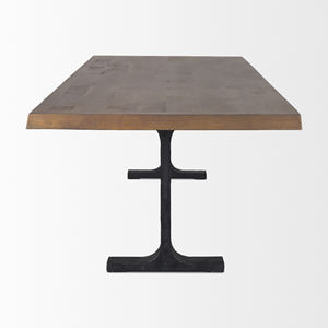 Mesa de Comedor Industrial Rectangular de Madera Maciza Marrón con Base de Metal Negro, Madera de Mango y Hierro, Moderna, para Cocina, Restaurante, Bar, Cafetería - Product Image 2