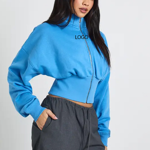 Sweat-shirt confortable pour femmes avec doublure en polaire douce, fermeture éclair, manches longues, design de logo personnalisé, design de poignets côtelés - Product Image 1