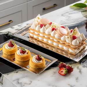 ถาดตอกเงิน ถาดเสิร์ฟเงินและจานชาม ถาดอาหารเรียกน้ําย่อย จานโครเมียม 2 แพ็ค จานสี่เหลี่ยมผืนผ้า - Product Image 3