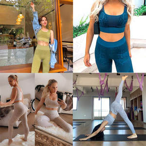 Conjunto de ropa deportiva de gimnasio de cintura alta personalizada para mujer, ropa de Yoga sin costuras de 2 piezas, patrón sólido, ropa deportiva de talla grande para Fitness - Product Image 6