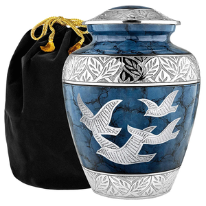 Urna Azul Serenity con Banda Plateada, Urnas Funerarias y Conmemorativas para Cenizas Humanas con Bolsa de Terciopelo y Espacio para Fotos - Product Image 5