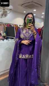 Most Beautiful Traditional Chinnon Silk Salwar Kameez Heavy Embroidery Coding Sequence Work Full Sleeve Pure Heavy Embroidery - Product Image 2