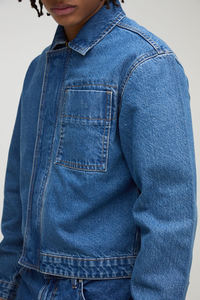 Veste en jean lourde délavée sur mesure pour hommes Veste pour hommes à col rabattu avec logo brodé sur mesure de style décontracté - Product Image 5