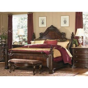 Cama provincial francesa de madera maciza, caoba marrón clásica con características talladas a mano de 80 pulgadas - Product Image 2