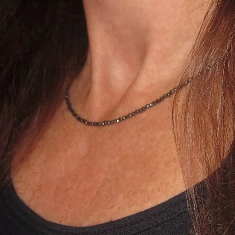 Nouveau Design collier perlé en hématite à facettes, 1x1.5mm, collier ras du cou court en hématite noire