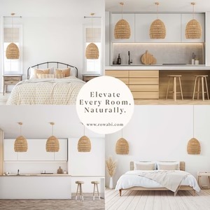 โคมไฟหวายสานด้วยมือขนาดเล็กฐานหลอดไฟ E26สไตล์ธรรมชาติที่น่าตื่นตาตื่นใจมาตรฐานปรับความสูงได้สำหรับห้องอาหารห้องนั่งเล่น - Product Image 4