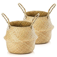 Panier en paille naturelle à bon prix pour le rangement et la décoration à domicile, paniers en herbe de mer pliés de la meilleure qualité