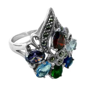 Bague en argent 925 pour femme avec zircon cubique ovale, motif floral, style bohème, bijoux de fête - Product Image 1