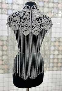 Luxurious Hand <b>Bead</b> Embroidered Evening Party Dress <b>Fringed</b> Cape with Heavy Shining Worn Club Perfect Design Made Chiffon Fabric - Product Image 5