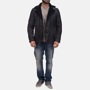 Abrigo de Cuero GLOBAL LEATHER para Hombre, Modelo Furcliff, Doble Cara, con Capucha, Estilo Vintage, Forrado de Lana, Tipo Gabardina - Product Image 6