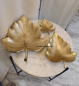 Wholesale Aluminium Gold leaf Shape Decorative <b>Tray</b> Metal High Quality Gold Plated Serving <b>Tray</b> for Restaurant & Hotel Supplies - Product Image 6