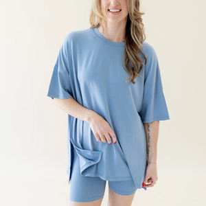 Nouveau été en gros femmes couleur unie à manches courtes col rond 100% coton lourd 250 GSM surdimensionné - Product Image 5