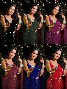 Más de moda de estilo Bollywood hermosa Georgette secuencia bordado de hombre Saree para boda y fiesta para las mujeres - Product Image 5